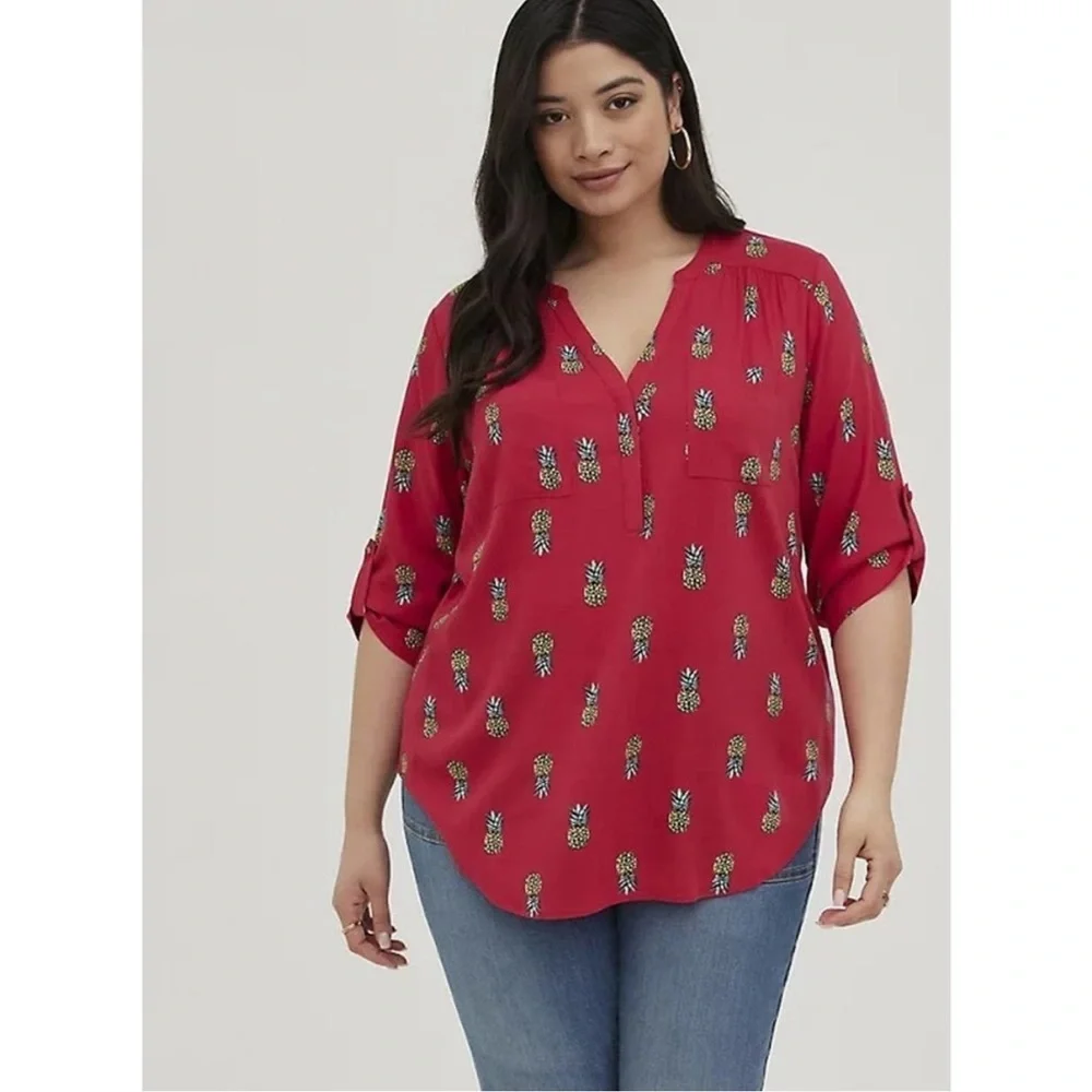 Torrid Harper Pineapple‎ Print Blouse Pullover Top Women's Size 2